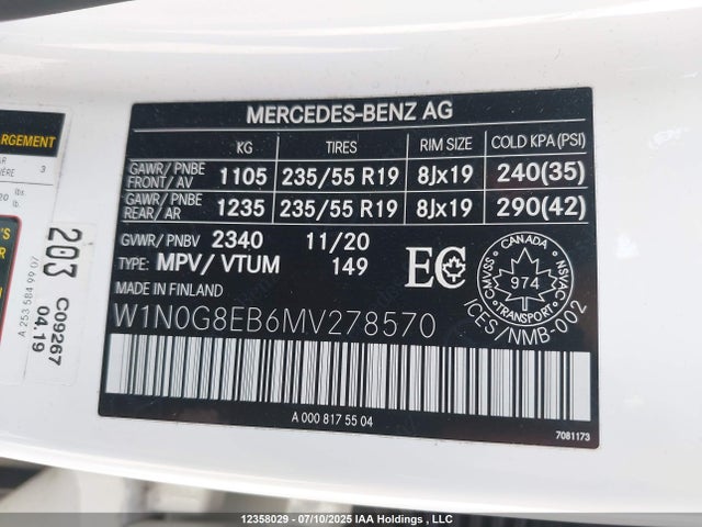 W1N0G8EB6MV278570 Mercedes-Benz m264