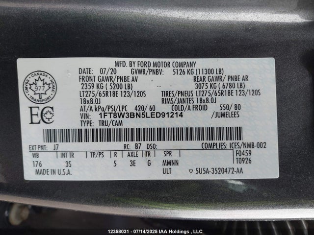 1FT8W3BN5LED91214 Ford 2020