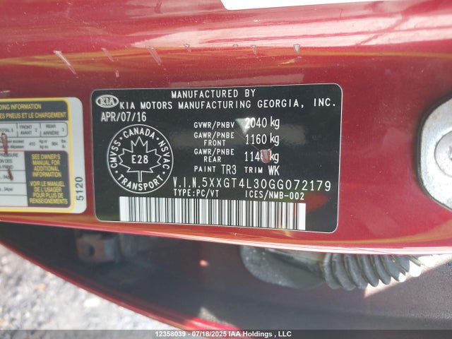 5XXGT4L30GG072179 KIA t-gdi theta ii
