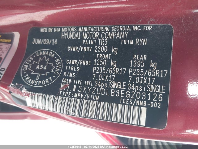 5XYZUDLB3EG203126 Hyundai gdi theta