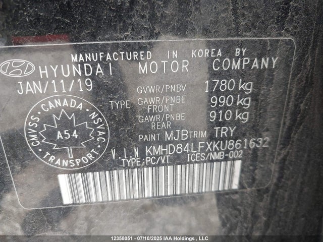 KMHD84LFXKU861632 Hyundai mpi nu