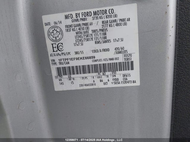Ford F-150 2014 1FTPF1EF9EKE66859 Image 9