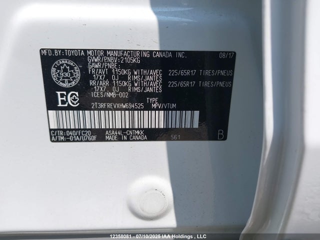 2T3RFREVXHW694525 Toyota 2ar-fe