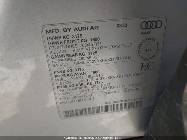 Audi E-TRON SPORTBACK 2021 WA13AAGE2MB000720 Image 9