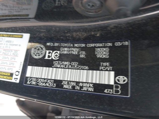 JTNKARJE8JJ572106 Toyota 2zr-fae