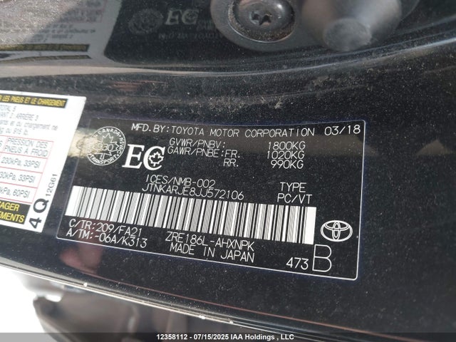 JTNKARJE8JJ572106 Toyota 2zr-fae