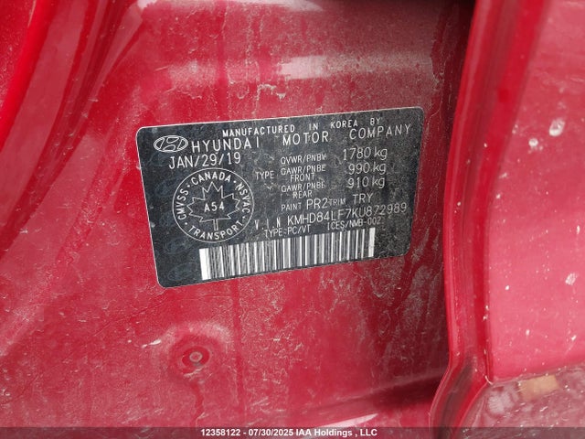 KMHD84LF7KU872989 Hyundai mpi nu