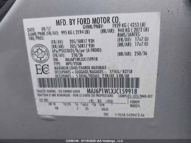 MAJ6P1WLXJC159918 Ford 2018