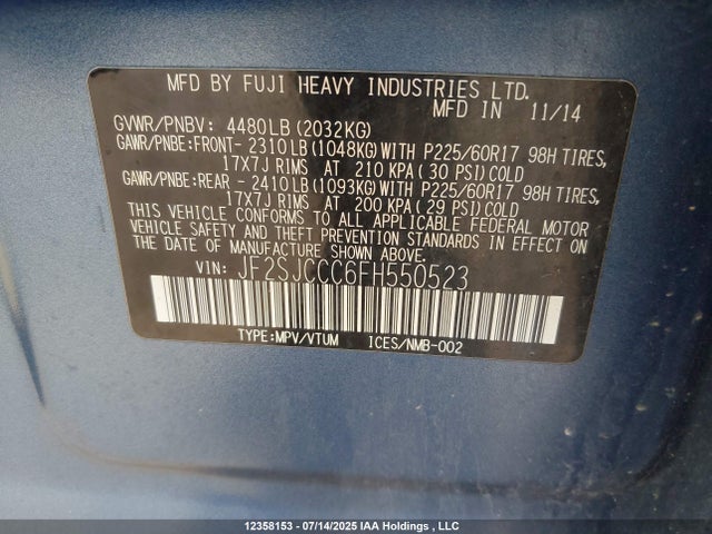 JF2SJCCC6FH550523 Subaru 2.5na c0