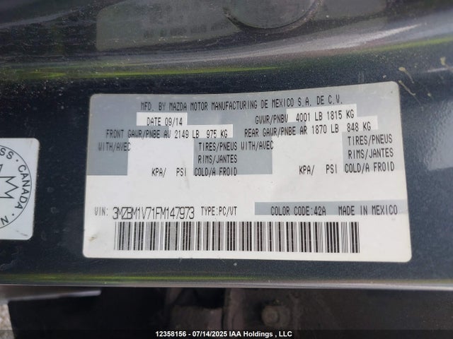 3MZBM1V71FM147973 Mazda pe