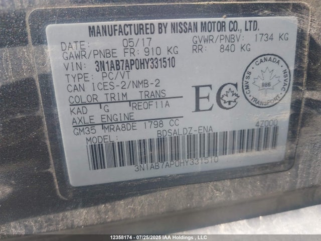 3N1AB7AP0HY331510 Nissan 2017