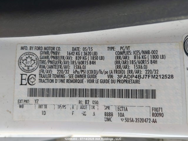 3FADP4BJ7FM212528 Ford Fiesta