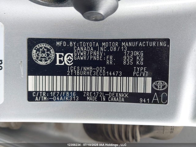 Toyota 2zr-fe 2014 2T1BURHE3EC014473 Image 9