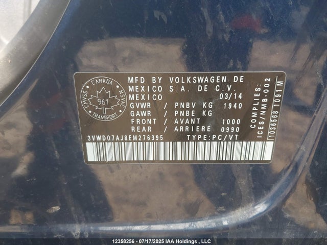 3VWD07AJ8EM276395 Volkswagen Jetta
