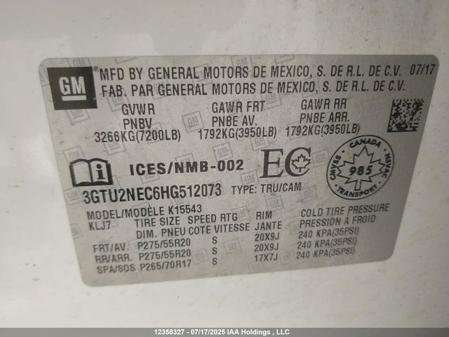 3GTU2NEC6HG512073 GMC l83 -spark ignited direct injection, variable valve timing, afm, e85 max, alum