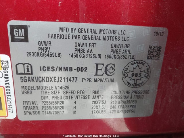 5GAKVCKDXEJ211477 Buick llt