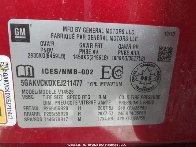 5GAKVCKDXEJ211477 Buick llt