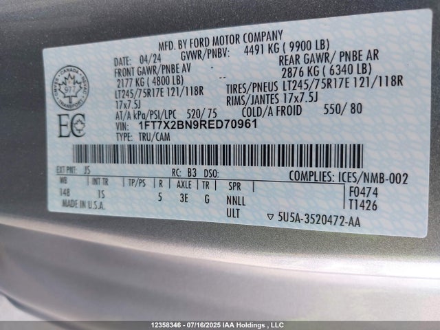 Ford 2024 2024 1FT7X2BN9RED70961 Image 9