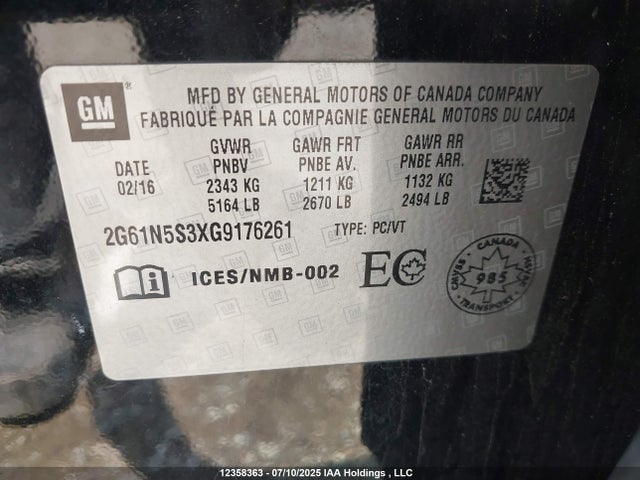 2G61N5S3XG9176261 Cadillac lfx - sidi, vvt, e85 max, alum gm