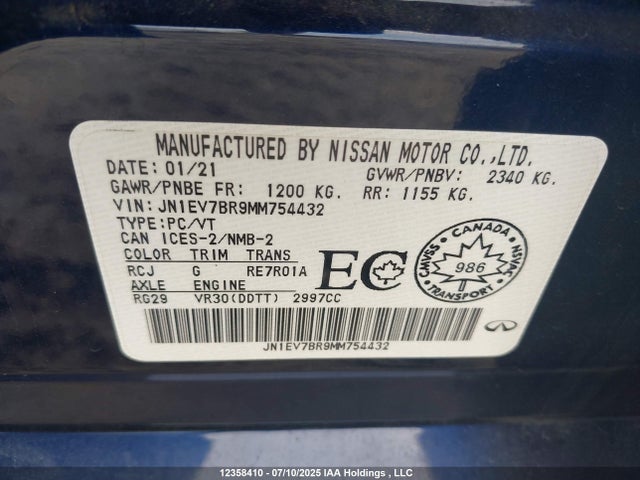 JN1EV7BR9MM754432 Infiniti 3.0l t