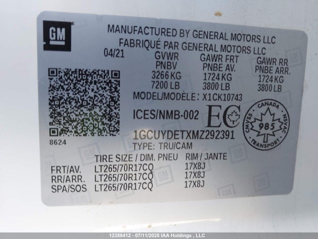 1GCUYDETXMZ292391 Chevrolet lm2