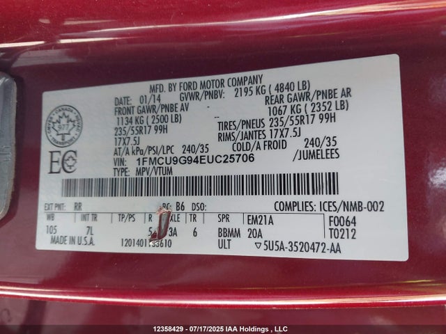 1FMCU9G94EUC25706 Ford 2014