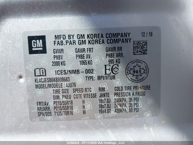 KL4CJESB6KB808683 Buick luv: mfi, variable valve timing, alum, e85 max