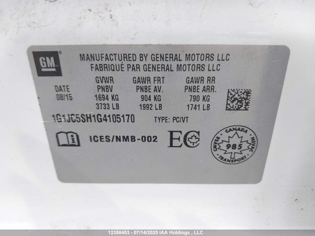 1G1JC5SH1G4105170 Chevrolet luw - e85 max