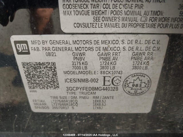 3GCPYFED8MG440328 Chevrolet l84 - di, alum, gen 5, var 2