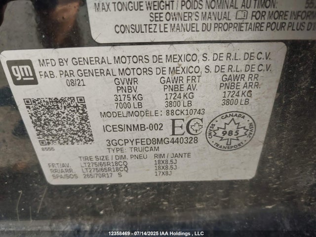 3GCPYFED8MG440328 Chevrolet l84 - di, alum, gen 5, var 2