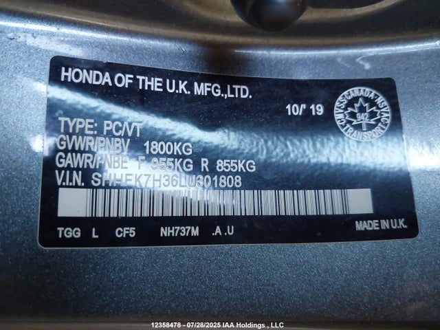SHHFK7H36LU301808 Honda l15ba