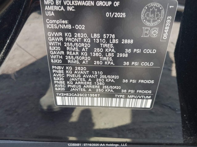 1V2HE2CA2SC213567 Volkswagen 2.0 tsi