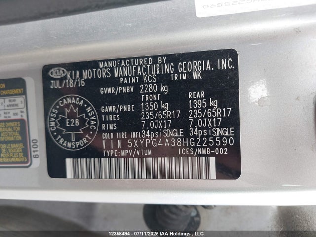 5XYPG4A38HG225590 KIA Sorento