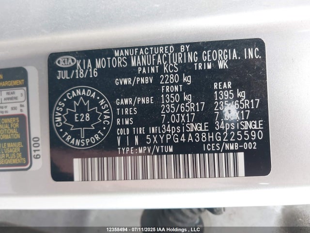 5XYPG4A38HG225590 KIA Sorento