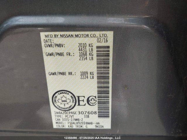 1N4AZ0CP4GC307608 Nissan 2016