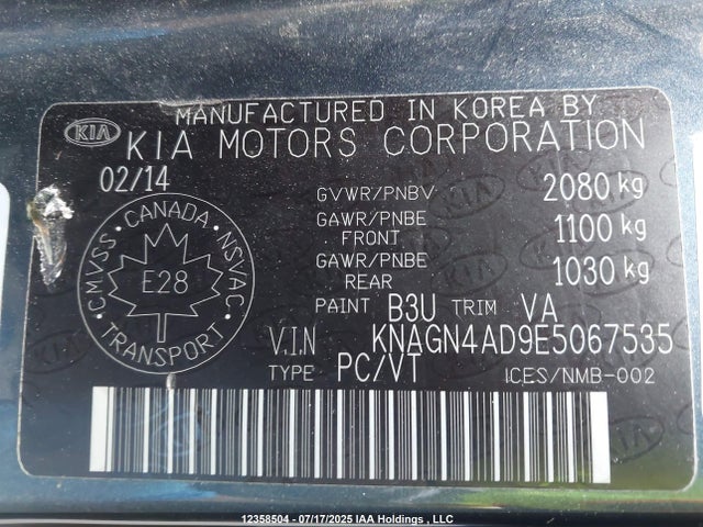 KNAGN4AD9E5067535 KIA dohc mpi theta ii