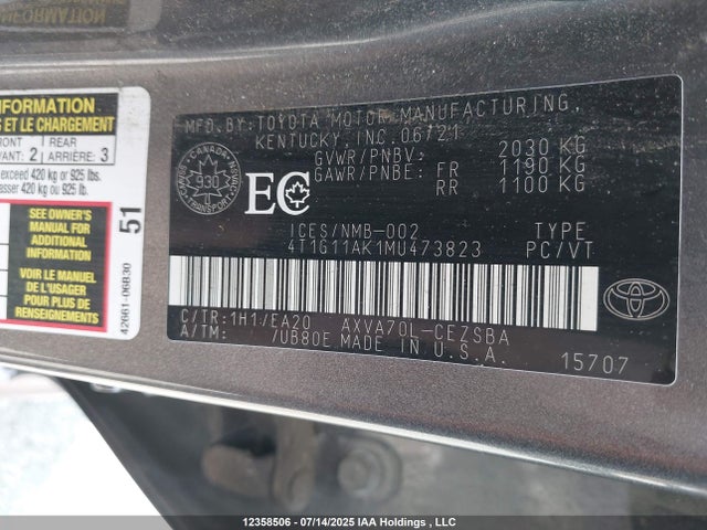 4T1G11AK1MU473823 Toyota a25a-fks