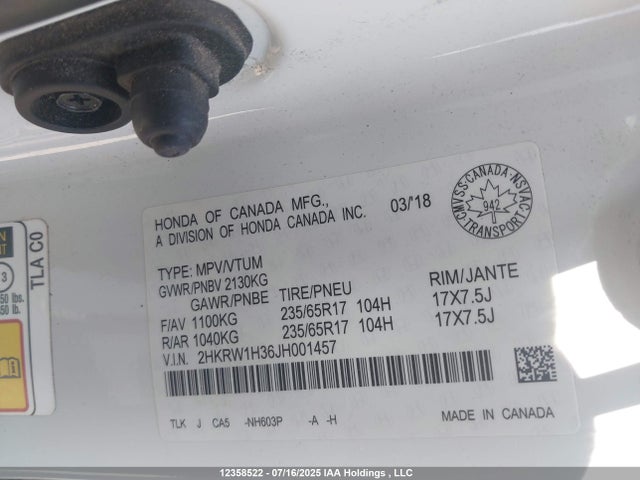 2HKRW1H36JH001457 Honda k24w9/k24v9