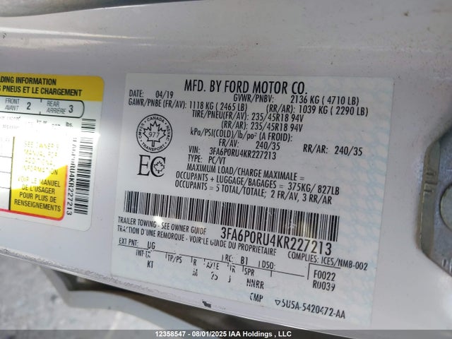 Ford 2019 2019 3FA6P0RU4KR227213 Image 9