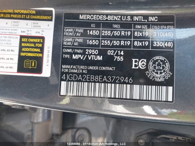 4JGDA2EB8EA372946 Mercedes-Benz Ml-Class