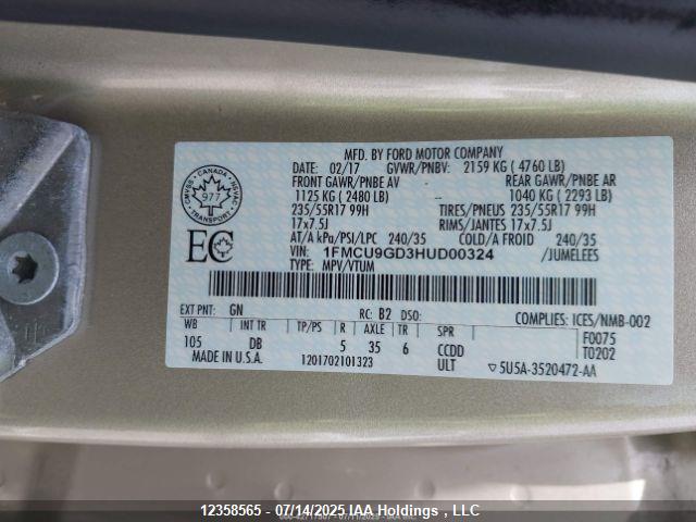 1FMCU9GD3HUD00324 Ford gtdi sigma w/premium fuel