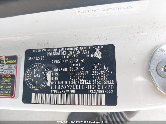 5XYZUDLB7HG461220 Hyundai gdi theta ii