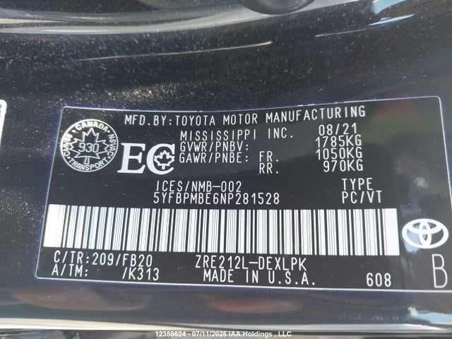 5YFBPMBE6NP281528 Toyota 2zr-fae