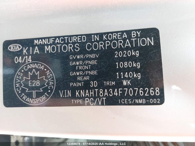 Aukcja sprzedaży 2015 Kia Rondo, vin: KNAHT8A34F7076268, numer aukcji: 12358678