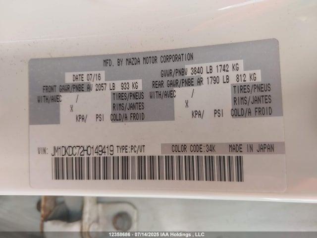 JM1DKDC72H0149419 Mazda pe