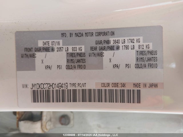 JM1DKDC72H0149419 Mazda pe