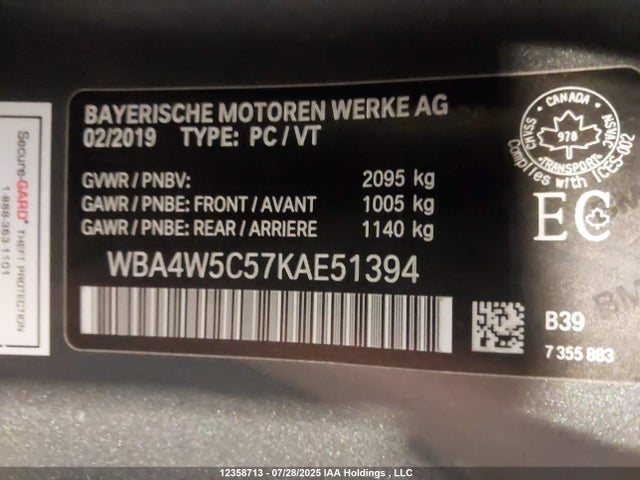 BMW 2019 2019 WBA4W5C57KAE51394 Image 9