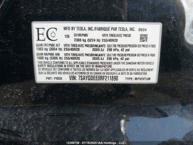 Tesla Model Y 2024 7SAYGDEE0RF211890 Image 19