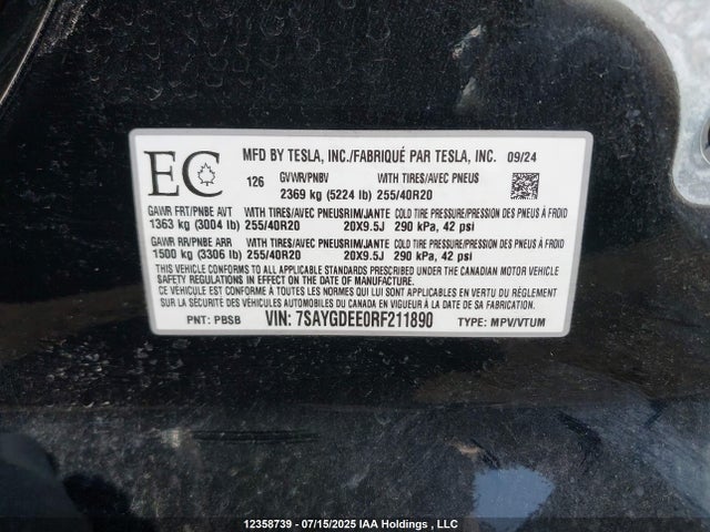 Tesla Model Y 2024 7SAYGDEE0RF211890 Image 20