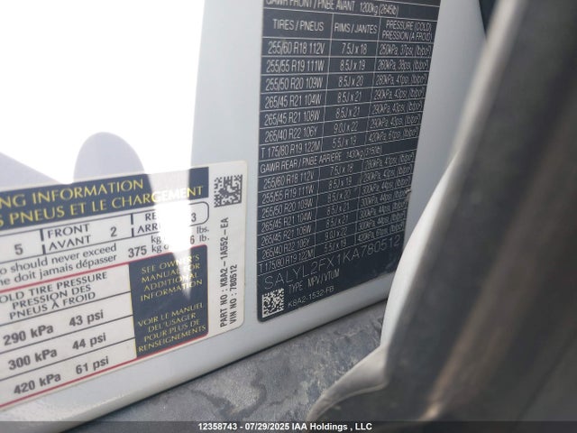 Land Rover aj20p 2019 SALYL2FX1KA780512 Image 9